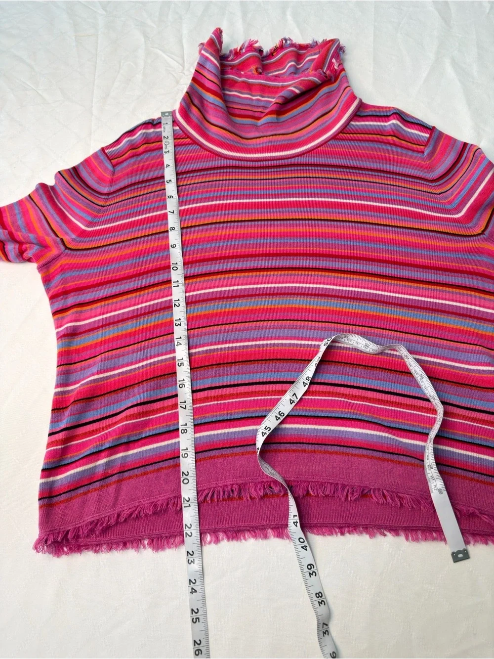 Vintage 90s Y2K Sigrid Olsen Striped‎ Sweater Kidcore Colorful Boho Fringe Trim